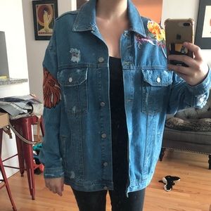 Oversized Embroidered Patch Denim Jacket